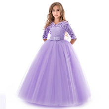 Christmas Party Pageant Long Dresses for Princess Girl Kids Lace Flower Clothing Girls Solid Embroidery Dress Vestido De Noiva 2024 - buy cheap