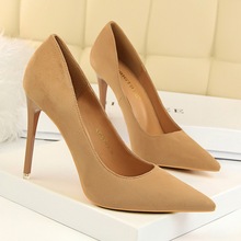 Women Pumps Basic Office Lady Pointed Toe Flock Shallow spring Pointed Suede 10.5cm thin High Heels Party Shoes Office Fashion 2024 - buy cheap