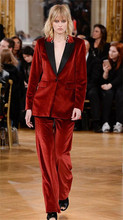 Calça de trabalho feminina vermelha de veludo, calça de trabalho para mulheres, blazer simples com calças, customizado 2024 - compre barato