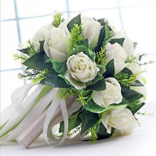 Букет для невесты ручной работы, белые и зеленые искусственные розы, ручной работы, домашний декор 2024 - купить недорого