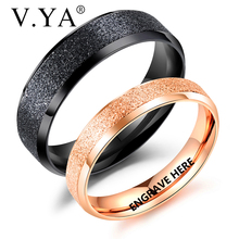 V. ya anel de casamento para casal, anel simples de aço inoxidável preto/ouro rosê, gravado, aliança de casamento para homens/mulheres, novo estilo 2024 - compre barato
