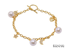 Pulsera de cadena de plata 925 para mujer, brazalete de perlas redondas blancas de agua dulce de 8-8,5mm, tienda de joyería única, 19cm 2024 - compra barato