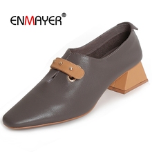 Enmayer   Genuine Leather  Square Toe  Casual Women Fashion Pumps 2020  Zapatos Mujer Tacon Shoes Women Size 34-39 LY412 2024 - buy cheap