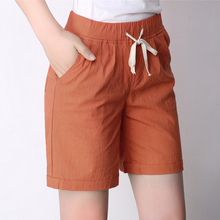 AreMoMuWha 2018 New Summer Plus Size Cotton Linen Shorts Women Drawstring Elastic Waist Shorts Thin Mid Waist Shorts Female Mh37 2024 - buy cheap