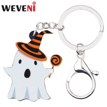 WEVENI Acrílico Halloween Fantasma Pirulito Chaveiro Pingente Anéis Doce Titular Jóias Para Meninas Mulheres Saco Barato Charme Carro 2024 - compre barato