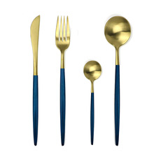 Jankng 24 pçs azul ouro louça conjunto 18/10 talheres de aço inoxidável conjunto utensílios de cozinha faca garfo colher comida utensílios de mesa 2024 - compre barato