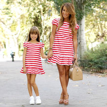 2019 Summer Family Matching clothes Mom and daughter  dress striped mother daughter dresses Short sleeve Children clothes Outfit 2024 - buy cheap