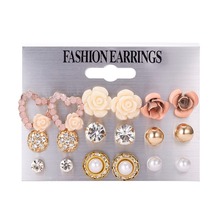 9 Pairs/Set Women's Crystal Pearl Flower Ear Studs Earrings Elegant Jewelry Gift Crystal Stud Earring Sets Mix Jewelry 2024 - buy cheap