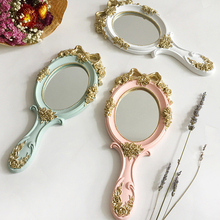 1 pçs bonito criativo de madeira do vintage espelhos mão maquiagem espelho de vaidade retângulo hand hold espelho de cosméticos com alça para presentes 2024 - compre barato