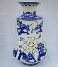 H: 11 polegada Decoração de Casa Chinês Antigo Vaso de Porcelana Perfurada/Classic Azul e Branco de Cerâmica Vasos/vaso de Dupla camada 01 2024 - compre barato