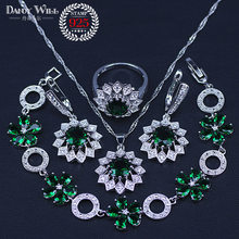 Silver Color Jewelry Sets For Women Green White Crystal Bracelet Earrings Necklace Pendant Rings Free Gift Box 2024 - buy cheap