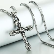 Vintage Stainless Steel Cross Necklace&Pendant Cubic Zircon Jewelry Antique Metal Statement Body Chain for Men Gifts colar CN75 2024 - buy cheap