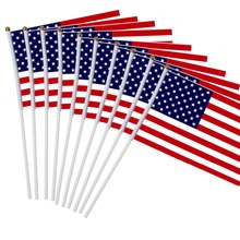Bandera de palo americano, Mini Bandera de mano de 14x21 cm, de mástil blanco, Color vivo y resistente a la decoloración, 10 Uds. 2024 - compra barato