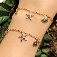 Gold color sea Shell Pendant Bracelet Pave Colorful Cubic Zirconia Ocean animal copper Boho Bracelets Bangles For Women Jewelry 2024 - buy cheap