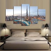 Pintura impresa en HD para decoración del hogar, 5 paneles, Dubai, paisaje de construcción de ciudad, marco de arte moderno para pared de salón, imágenes modulares 2024 - compra barato