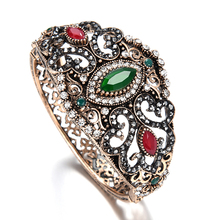Турецкие ювелирные изделия, большие размеры, зеленые, красные смоляные браслеты, антикварные позолоченные винтажные Ретро браслеты на запястье для женщин, браслеты из кристаллов 2024 - купить недорого