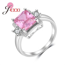 Romantic Square Pink Crystal Wedding Engagement 925 Sterling Silver Rings For Women Bands Style Valentine's Day Ring Gift 2024 - buy cheap