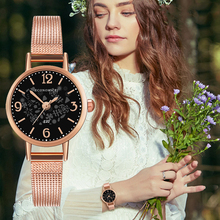 Exquisito reloj de cuarzo con diseño de Fower, reloj de pulsera clásico y sencillo de malla dorada para mujer 2024 - compra barato
