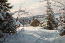 Impresiones clásicas de paisaje de casa de madera y nieve, pintura al óleo sobre lienzo, imágenes de decoración artística para pared del hogar, invierno, envío gratis 2024 - compra barato