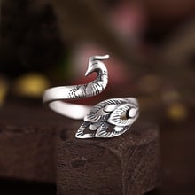 Auténtica plata pura Color del Pavo Real anillos de animales para mujeres de moda de la boda anillos ajustable anillo 2024 - compra barato