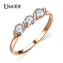 UMODE Pink Anel Rose Gold Color Three Round Cubic Zirconia Stones Wedding Engagement Rings For Women Fashion Jewelry AJR0063A 2024 - buy cheap