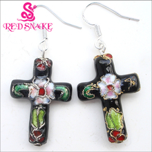 Pendientes de gota en forma de cruz negra, joyería de moda de serpiente roja, esmalte Cloisonne, encanto increíble 2024 - compra barato