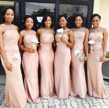 Sexy African Mermaid Lace Bridemaid Dresses  Sheer Neck Pink Appliques Prom Dresses Wedding Guest Dresses Maid Of Honor Gown 2024 - buy cheap