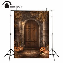 Allenjoy Halloween backdrop Wooden Door Pumpkin Brick floor Tree photography backdrops backgrounds for photo studio 2024 - buy cheap