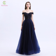 SSYFashion New Special Occasion Dresses Women Elegant Navy Blue Boat Neck Sequins Beading Party Formal Gowns Vestido De Noche 2024 - buy cheap