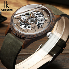 IK Colouring Male Wood Wristwatch Automatic Mechanical Skeleton Montre Homme Wooden Case & Dial Mens Watches with Leather Belt 2024 - buy cheap