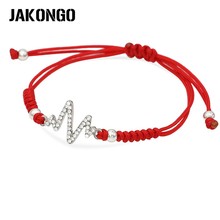 JAKONGO Crystal Electrocardiogram Handmade Weave Red Knots Braided Rope Bracelet  for Women and Man Adjustable Bracelet 2024 - buy cheap