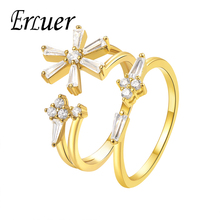 Anillo ERLUER para mujeres de moda de doble capa de cristal joyería encanto Rosa oro zirconia fiesta anillos de compromiso conjunto de joyería de boda 2024 - compra barato