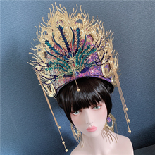 customize women beautiful peacock head wear queen cosplay hat and earring stage performance head ornament beautiful princess hat 2024 - buy cheap