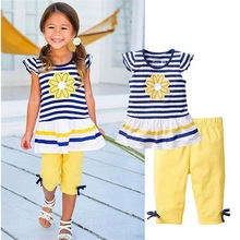 Stripe Flower Baby Girls Clothes Sets Children Dress Tops Leggings 2017 Kids Pants Blouse Girl T-Shirt Short Pant Suit Cotton 2024 - buy cheap