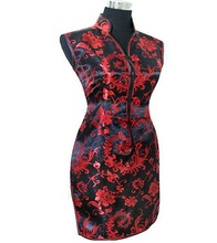 Черно-красное традиционное китайское платье, женское мини-платье Ципао с V-образным вырезом, одежда в цветочек, размеры S, M, L, XL, XXL, XXXL 2024 - купить недорого