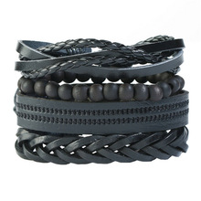 Genuine Leather Braided Bracelet Bangle for Men Vintage Punk Leather Bracelets Male Handmade Multilayer Bracelet Set 4pcs/Set 2024 - buy cheap