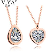 V.Ya Classic Oval Heart Water Drop Pedant Necklace For Women Cubic Zirconia Rose Gold Color Stainless Steel Ladies Party Jewelry 2024 - buy cheap