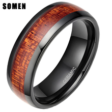 Мужское керамическое кольцо 8 мм, черное кольцо из красного дерева с инкрустацией, полированные обручальные кольца, удобные обручальные муж... 2024 - купить недорого