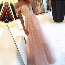 Robe De Soiree 2020 Elegant Off the shoulder Prom Dresses Lace Appliques Tulle Evening Dresses Formal Gowns Plus size Long Dress 2024 - buy cheap