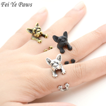 Fei Ye лапы черный кольцо с французским бульдогом Анель латунный сустав собака кольцо для мужчин и женщин, модные ювелирные вечерние подарок кольца для пар 2024 - купить недорого