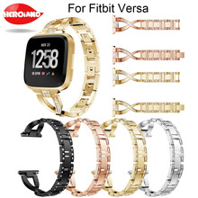 Correa de reloj de acero inoxidable de cristal popular, pulsera de Metal de repuesto, correa de muñeca ajustable para correas para Fitbit versa con diamantes de imitación 2024 - compra barato