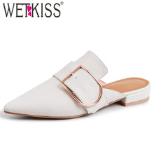 WETKISS Genuine Leather Slippers Women Pointed Toe Footwear Low Heels Slides Shoes Female Casual Mules Shoes Woman 2019 Summer 2024 - buy cheap