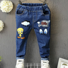 Calça jeans estampa de desenho para crianças, nova versão, 2019, roupas para meninos e meninas, calças para bebê 2024 - compre barato