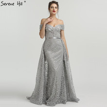 Grey Boat Neck Glitter Removable Train Evening Dresses Off Shouler Sexy A-Line Vintage Evening Gowns 2021 New  LA6532 2024 - buy cheap