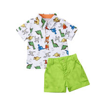 Conjunto de ropa para niños y bebés, conjunto de niños, traje de caballero, camisa de dinosaurio de manga corta de verano + Pantalones cortos 1-5T ropa para niños 2 piezas 2024 - compra barato