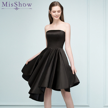 Real Picture mujeres marfil vestidos de graduación 2019 Sexy negro vestido de graduación corto cuello barco Backlesss alto bajo vestidos de fiesta vestidos noche 2024 - compra barato