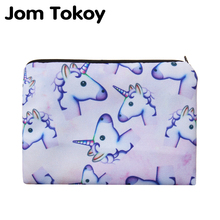 Jom Tokoy-bolsas de cosméticos cuadradas simples de unicornio, 3D, poliéster, Travell, maquillaje 2024 - compra barato