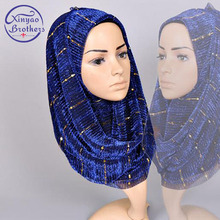 Lenço feminino com lantejoulas brilhantes, cachecol de prata e ouro com fio muçulmano hijab islâmico para cabeça árabe, lenço de cabeça, véu, 2018 2024 - compre barato