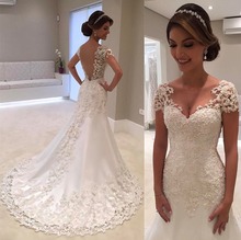 2020 Lace Wedding Dresses Vestido de Noiva Illusion Appliques Beading Backless Mermaid Bridal Dress Cap Sleeves Robe De Mariee 2024 - buy cheap