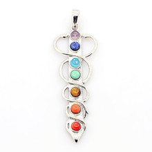 Kraft-beads Silver Plated Sword with 7 Color Round Beads Chakra Pendant Healing Balancing Jewelry 2024 - buy cheap